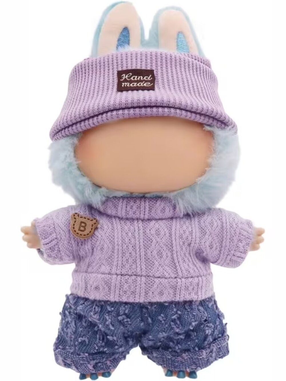 Purple Knit Doll Sweater with Pants and Hat; Fits 15-17cm Doll